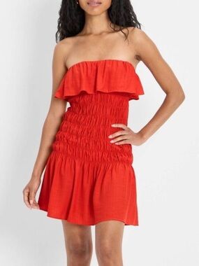 Future Collective Red Drop Waist Ruffle Mini a-Line Dress